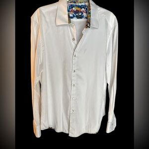 2xl Robert Graham chanukah party white embossed. classic  fit shirt Dress Shirt